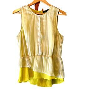 Robert Rodriguez Yellow and Cream Sleeveless Peplum Blouse Women's Medium